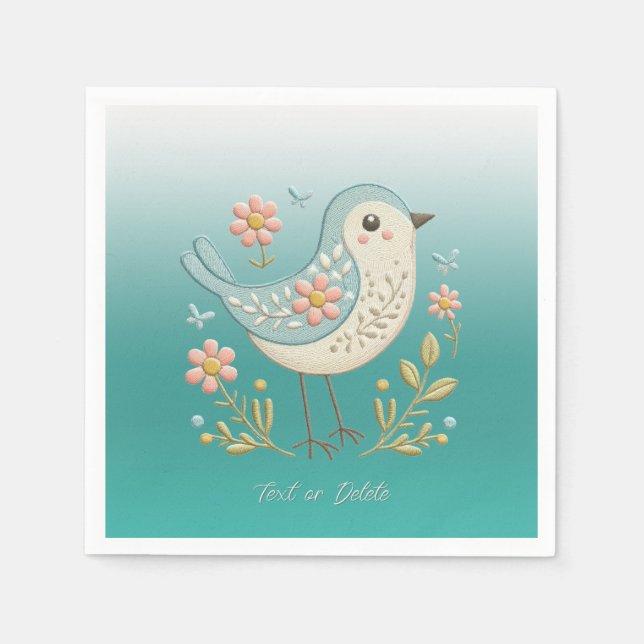 Serviette En Papier Petite Broderie Florale d'oiseaux serviettes verte (Devant)