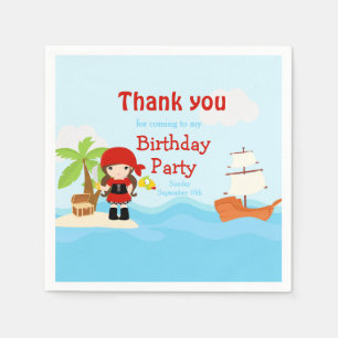 Serviette En Papier Petite Brunette Pirate Girl en rouge Anniversaire
