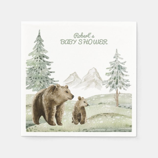 Serviette En Papier Petite carte de baby shower de forêt d'ours-bébé s (Devant)