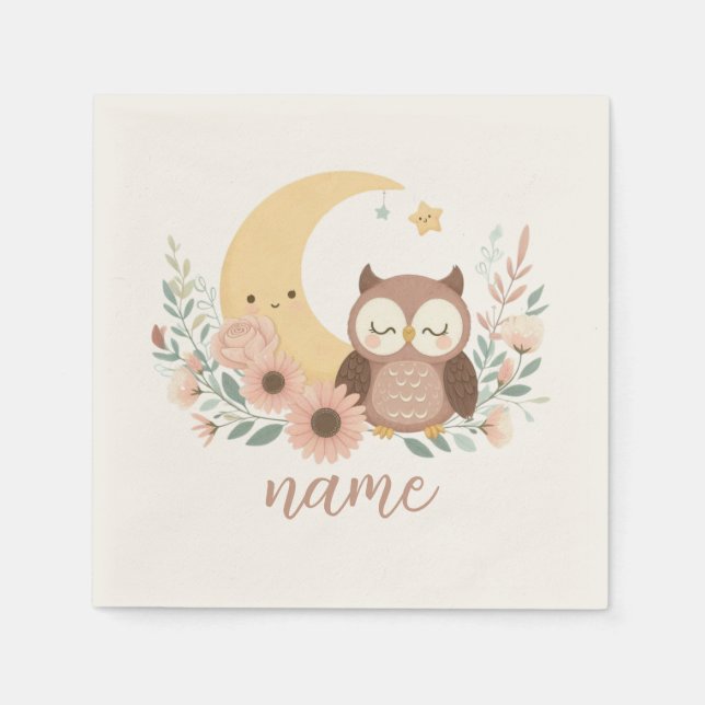 Serviette En Papier Petite chouette avec lune (Devant)