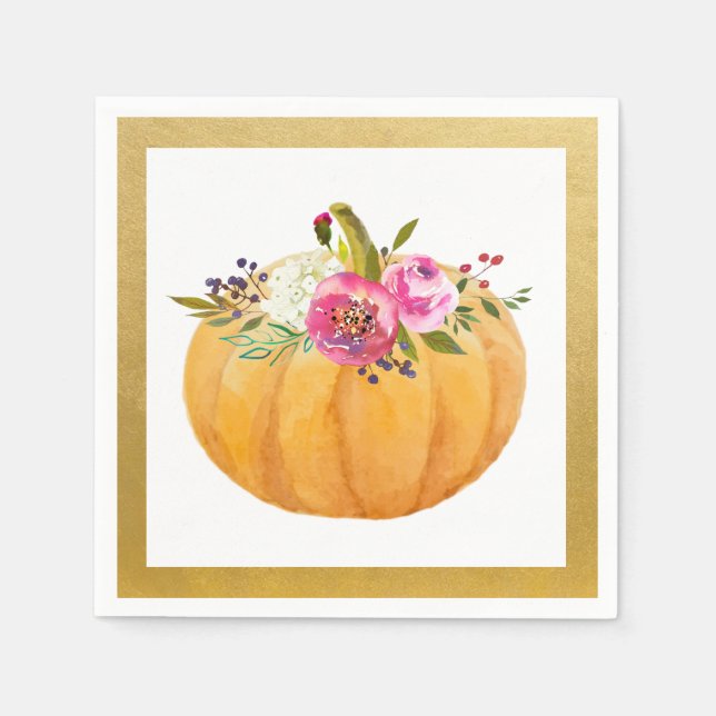Serviette En Papier Petite Citrouille Floral Fall Napkins (Devant)