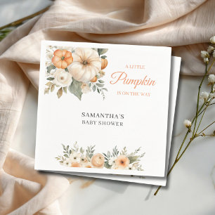 Serviette En Papier Petite Citrouille Orange Fleurs Blanches Baby Show