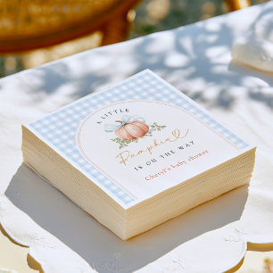 Serviette En Papier Petite Citrouille Ruban Bleu Gingham Baby Shower