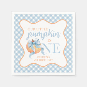 Serviette En Papier Petite citrouille ruban bleu pastel carreau 1er an