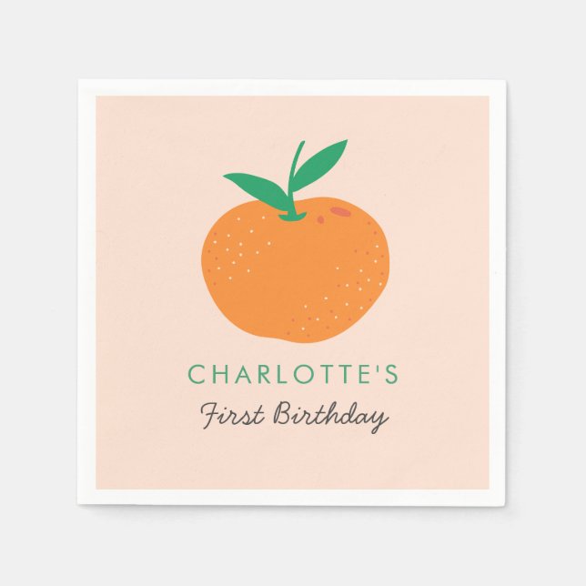 Serviette En Papier Petite Cutie Orange Premier Anniversaire Napkins (Devant)