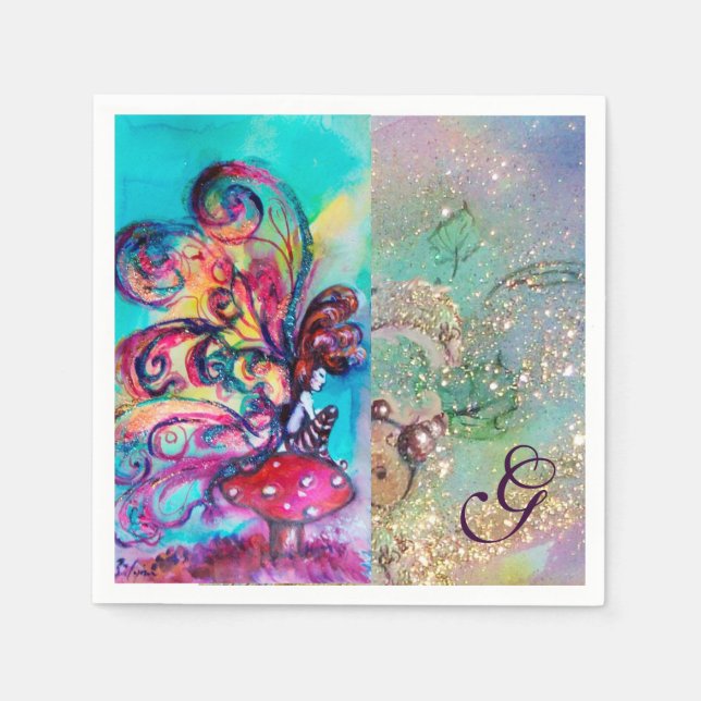 SERVIETTE EN PAPIER PETITE ELF DE MONOGRAMME DES MUSHROOMS (Devant)