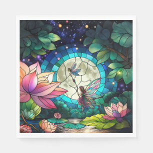 Serviette En Papier Petite Fée en Verre Coloré avec Libellule