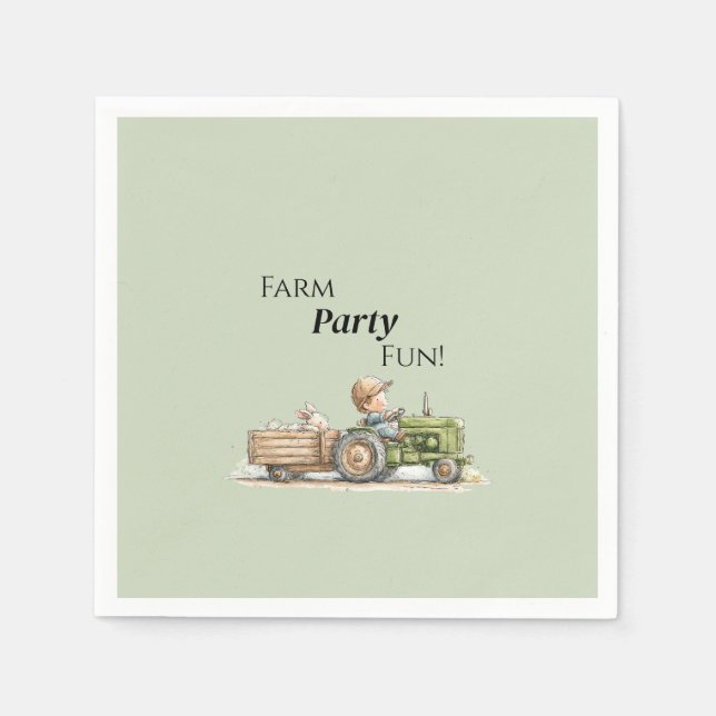 Serviette En Papier Petite Ferme de Tracteur Anniversaire (Devant)