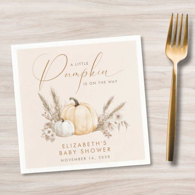 Serviette En Papier Petite Fête de Bébé de l'Automne Citrouille (Little Pumpkin Fall Baby Shower Napkins)