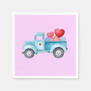 Serviette En Papier Petite fête de la Saint-Valentin avec un camion bl