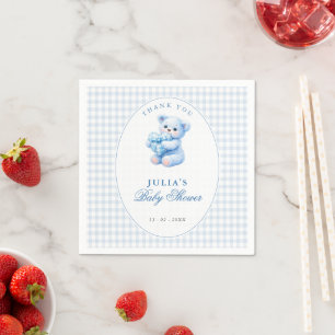 Serviette En Papier Petite Fête de Naissance Ourson en Vichy Bleu
