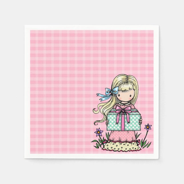 Serviette En Papier Petite fille Anniversaire Fête Pink Plaid Napkins (Devant)