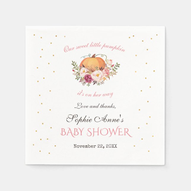 Serviette En Papier Petite fille Citrouille Blush Baby shower floral (Devant)