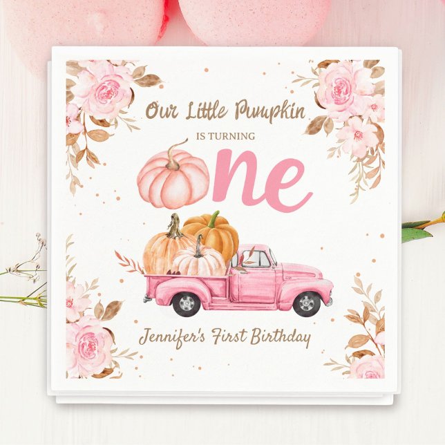 Serviette En Papier Petite fille Citrouille Pink Truck Automne 1er ann (Créateur téléchargé)