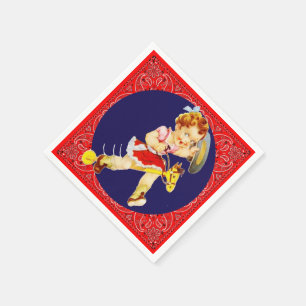 Serviette En Papier Petite fille de la partie occidentale sur le cheva