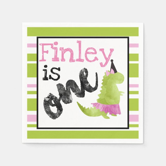 Serviette En Papier Petite fille Dinosaur Tutu Dinosaur Ballerina Rose (Devant)