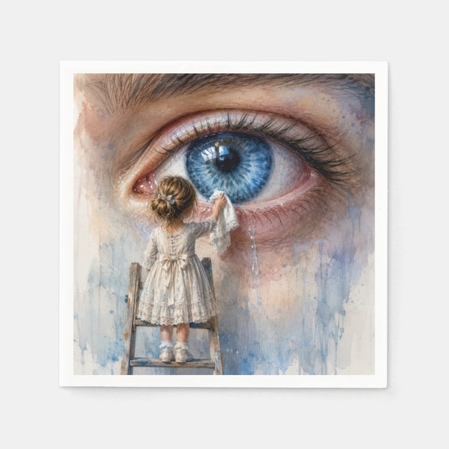 Serviette En Papier Petite Fille Essuyant une Larme (Devant)