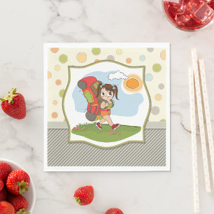 Serviette En Papier Petite fille randonnée avec sac à dos Aventure pou