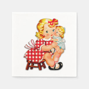 Serviette En Papier Petite fille rétro vintage poupée enfant