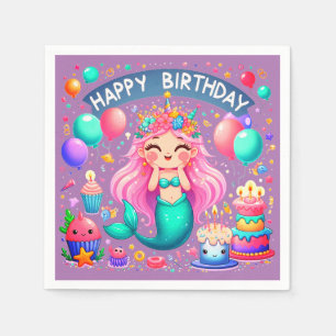 Serviette En Papier Petite fille Sirène Anniversaire de fête Napkins
