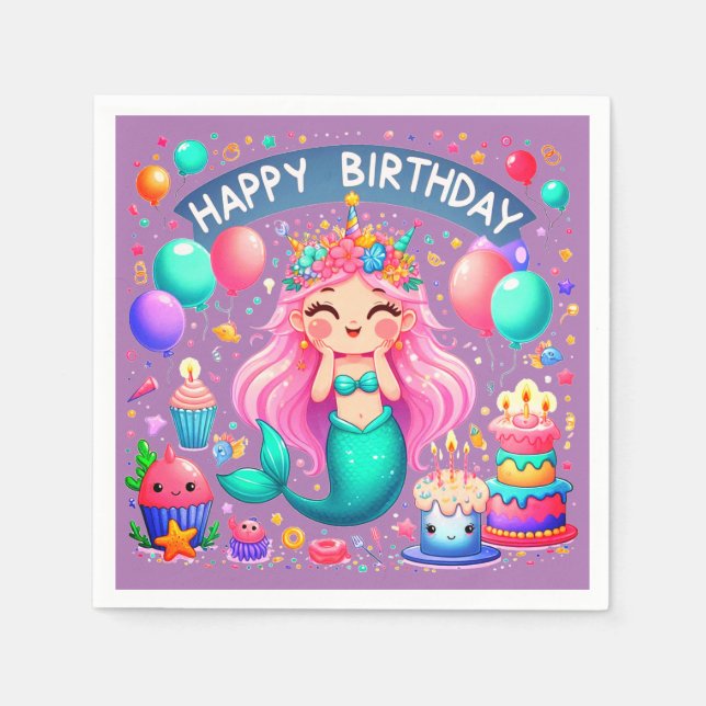 Serviette En Papier Petite fille Sirène Anniversaire de fête Napkins (Devant)