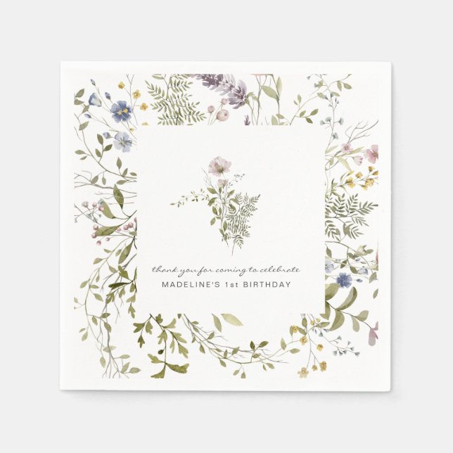 Serviette En Papier Petite Fleur Sauvage | Fête d'anniversaire florale (Devant)