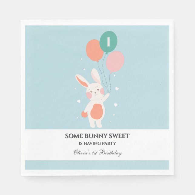 Serviette En Papier Petite invitation d'anniversaire lapin doux petit  (Devant)
