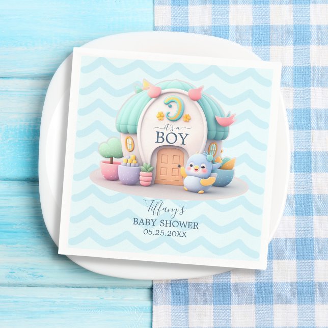 Serviette En Papier Petite maison avec Baby shower de garçon dragon (Créateur téléchargé)