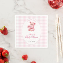 Petite Ourson Rose à Carreaux Baby Shower