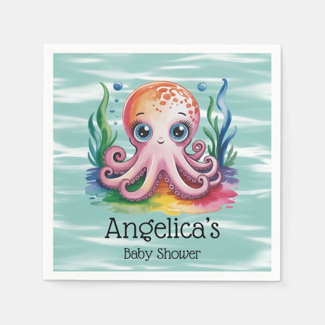 Serviette En Papier Petite Pieuvre Sous La Mer (Devant)