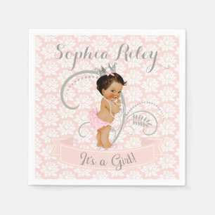 Serviette En Papier Petite Princesse Bébé Fille Rose Pâle & Argent