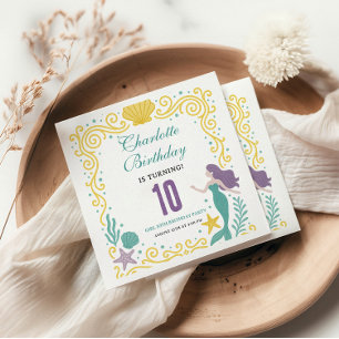 Serviette En Papier Petite Sirène d'Or 10e Anniversaire Sous l'Océan