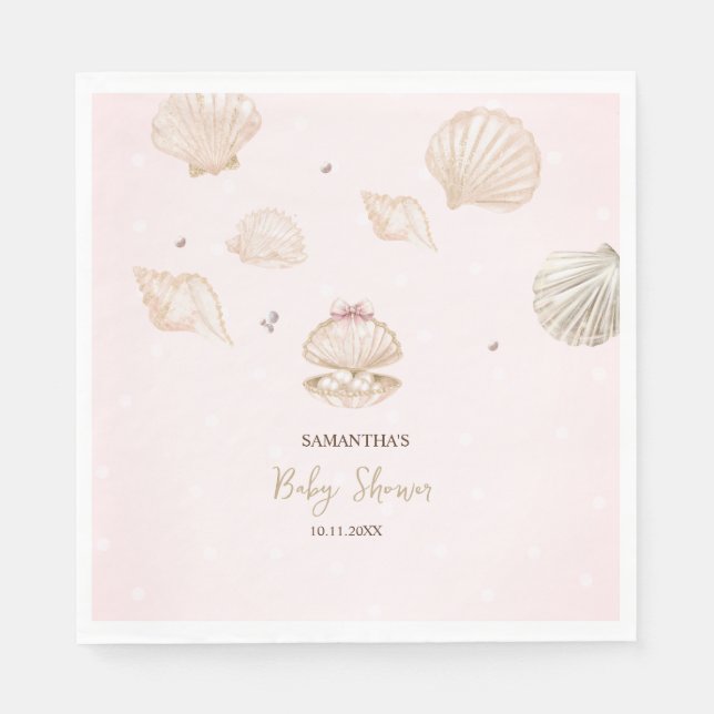 Serviette En Papier Petites coquilles de perles points Baby Shower (Devant)