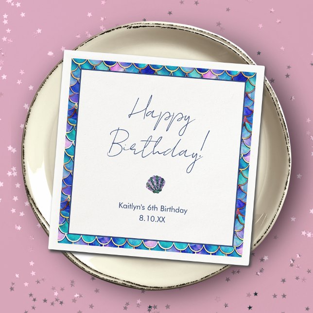 Serviette En Papier Petites filles de la mignonne sirène fête d'annive (Créateur téléchargé)