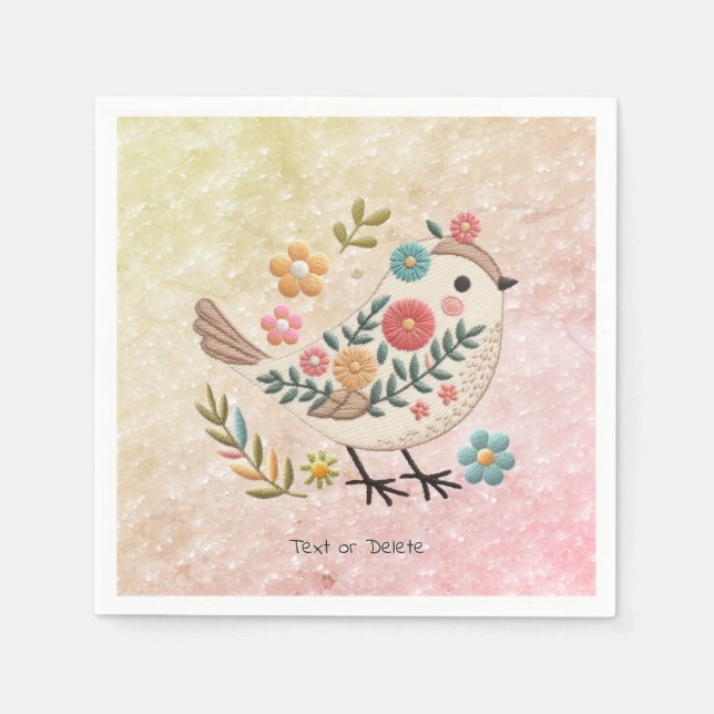 Serviette En Papier Petites fleurs Feuilles d'oiseaux serviettes roses (Devant)