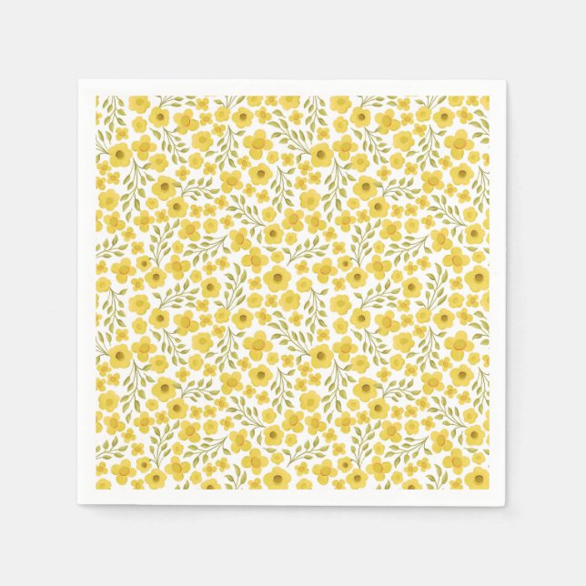 Serviette En Papier Petites fleurs jaunes printanières (Devant)