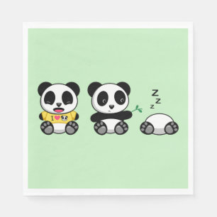 Serviette En Papier Petites pandas mignonnes sur vert