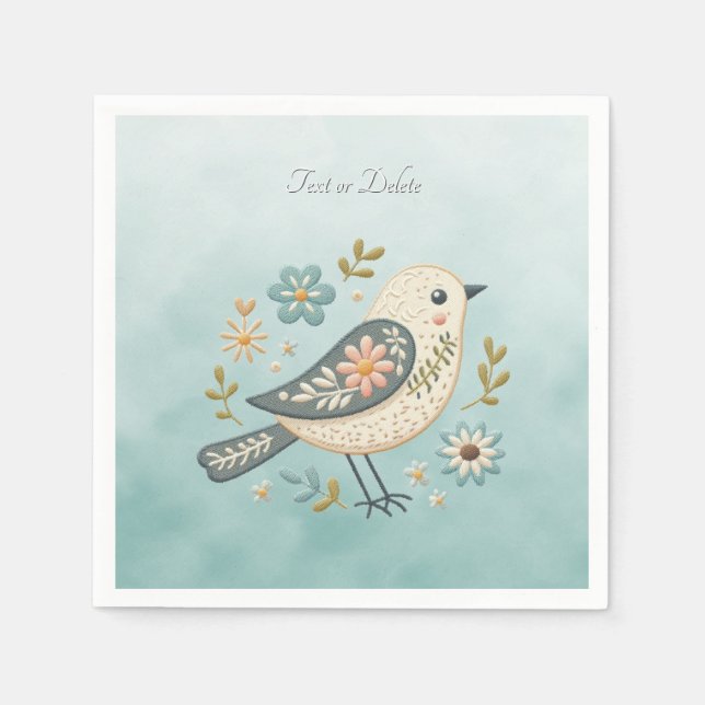 Serviette En Papier Petites serviettes florales d'oiseaux verts (Devant)
