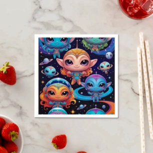 Serviette En Papier Petits Aliens Multicolore dans l'espace