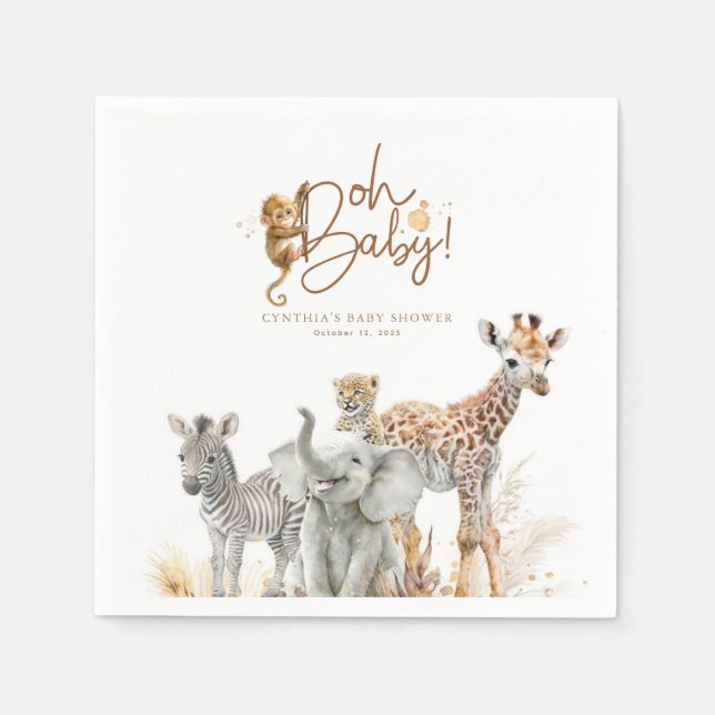 Serviette En Papier Petits animaux Jungle Baby shower Safari Brown (Devant)