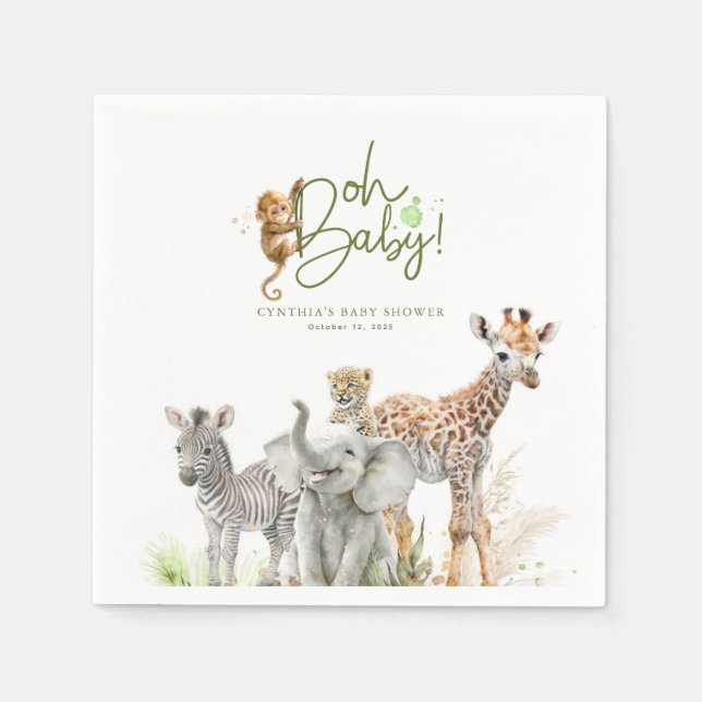 Serviette En Papier Petits animaux Jungle Baby shower Safari Brown (Devant)