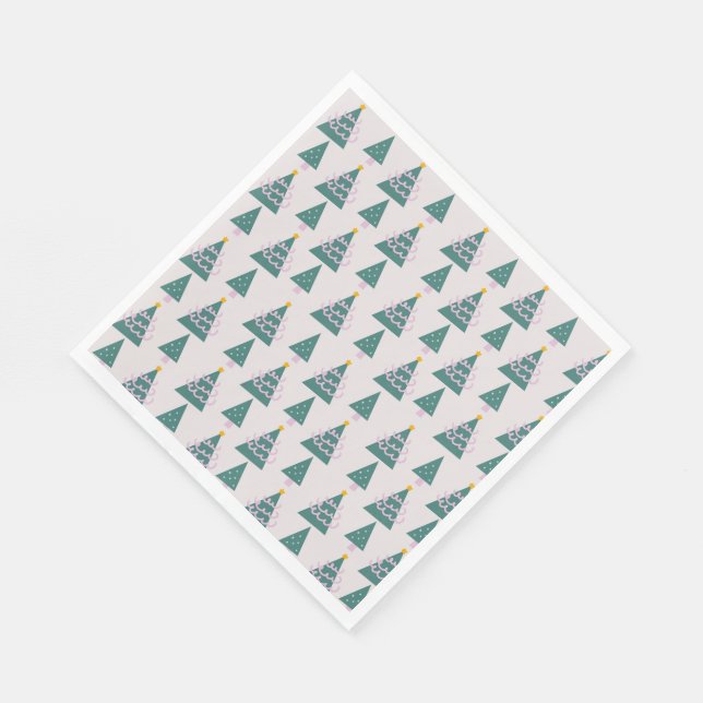 Serviette En Papier Petits arbres gribouillages rose vert (Coin)