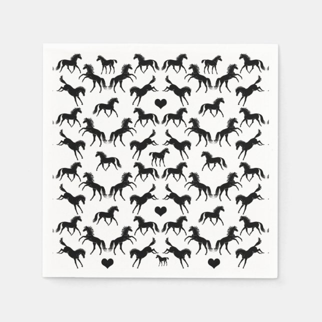 Serviette En Papier Petits Chevaux Noirs Papier serviettes (Devant)
