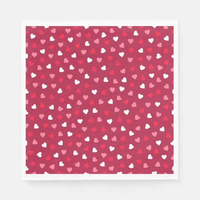 Serviette En Papier Petits Coeurs Valentin en Rouge Blanc Rose (Devant)