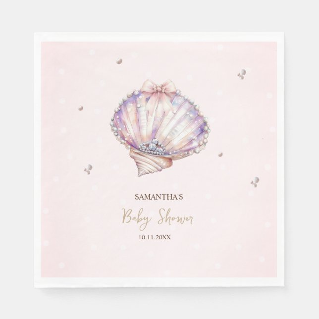 Serviette En Papier Petits Coquillages Perles Diamants Points Fête Pré (Devant)