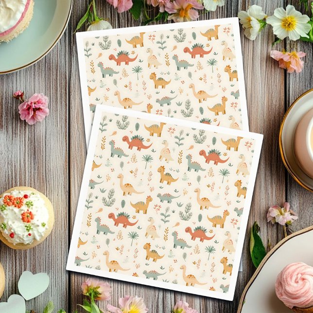 Serviette En Papier Petits Dinosaures Beige Neutre Tons (Créateur téléchargé)