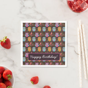 Serviette En Papier Petits Enfants Purple Bleu Orange Chouettes