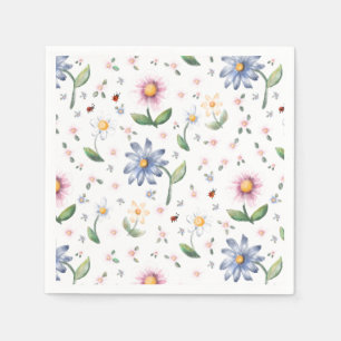 Serviette En Papier Petits motifs de coccinelles et de fleurs