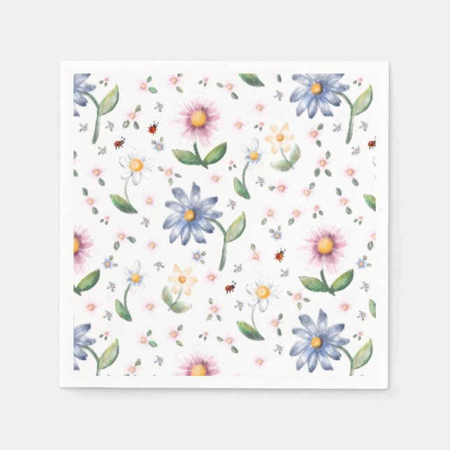 Serviette En Papier Petits motifs de coccinelles et de fleurs (Devant)