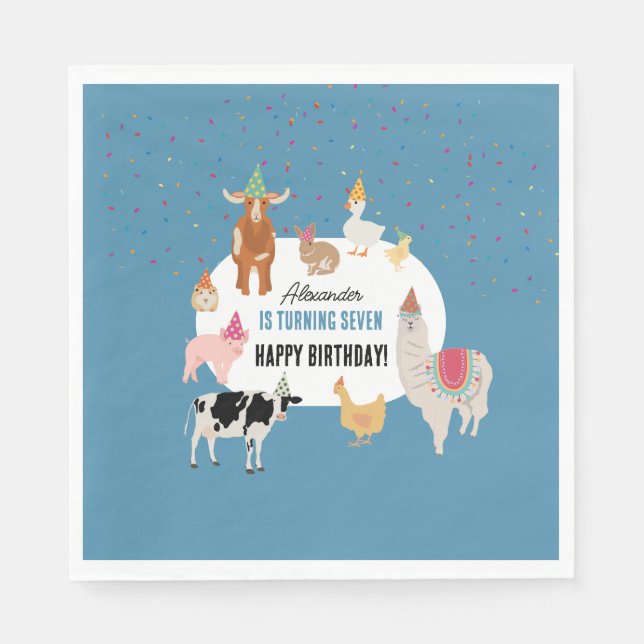 Serviette En Papier Petting Zoo Party Animals Barnyard Birthday Boy (Devant)